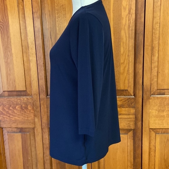 Susan Graver Liquid Knit Navy Bateau Neck 3/4 Length Sleeve Size XS - Picture 2 of 7
